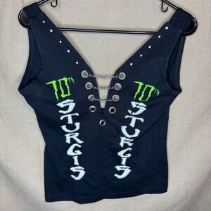 Punk Monster Womens Sturgis 2010 70th Bike Rally Chain Grommet Tank Top M